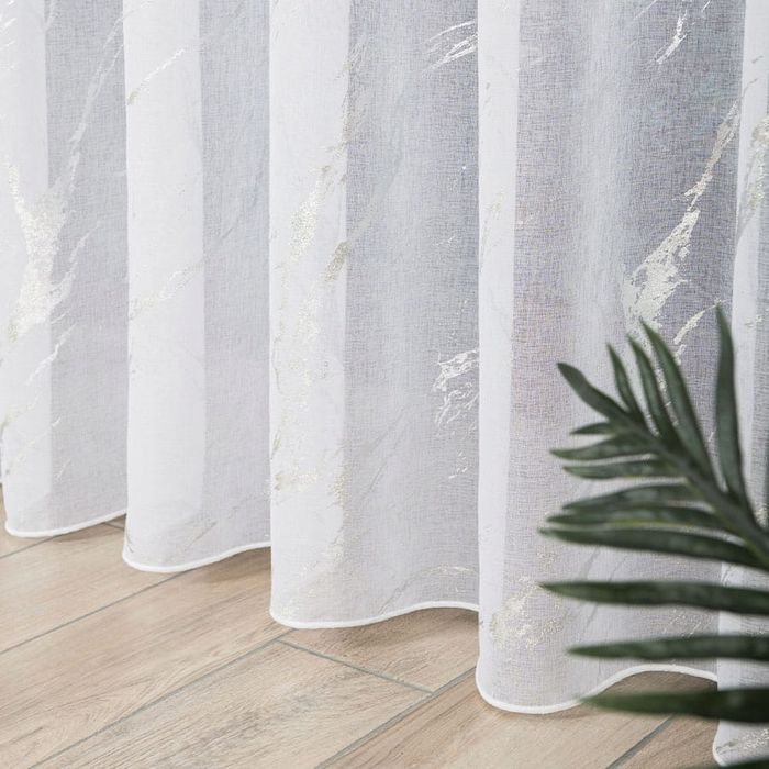 Firana gotowa marmur firanka z etaminy 275x300cm biała srebrny nadruk
