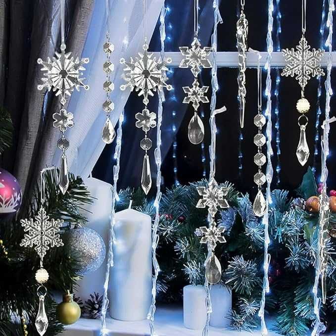 10 x ozdób choinkowych akrylowych – kryształowe płatki i sople