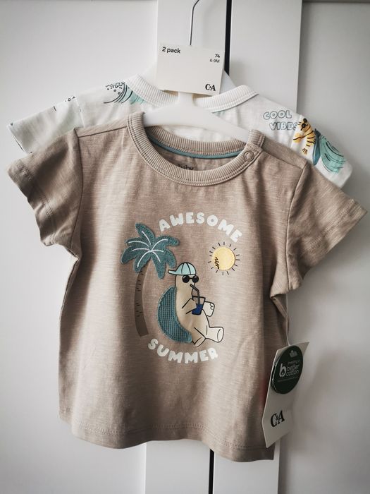 2 Nowe koszulki T-shirt c&a 74 smutne beżowe dziecko