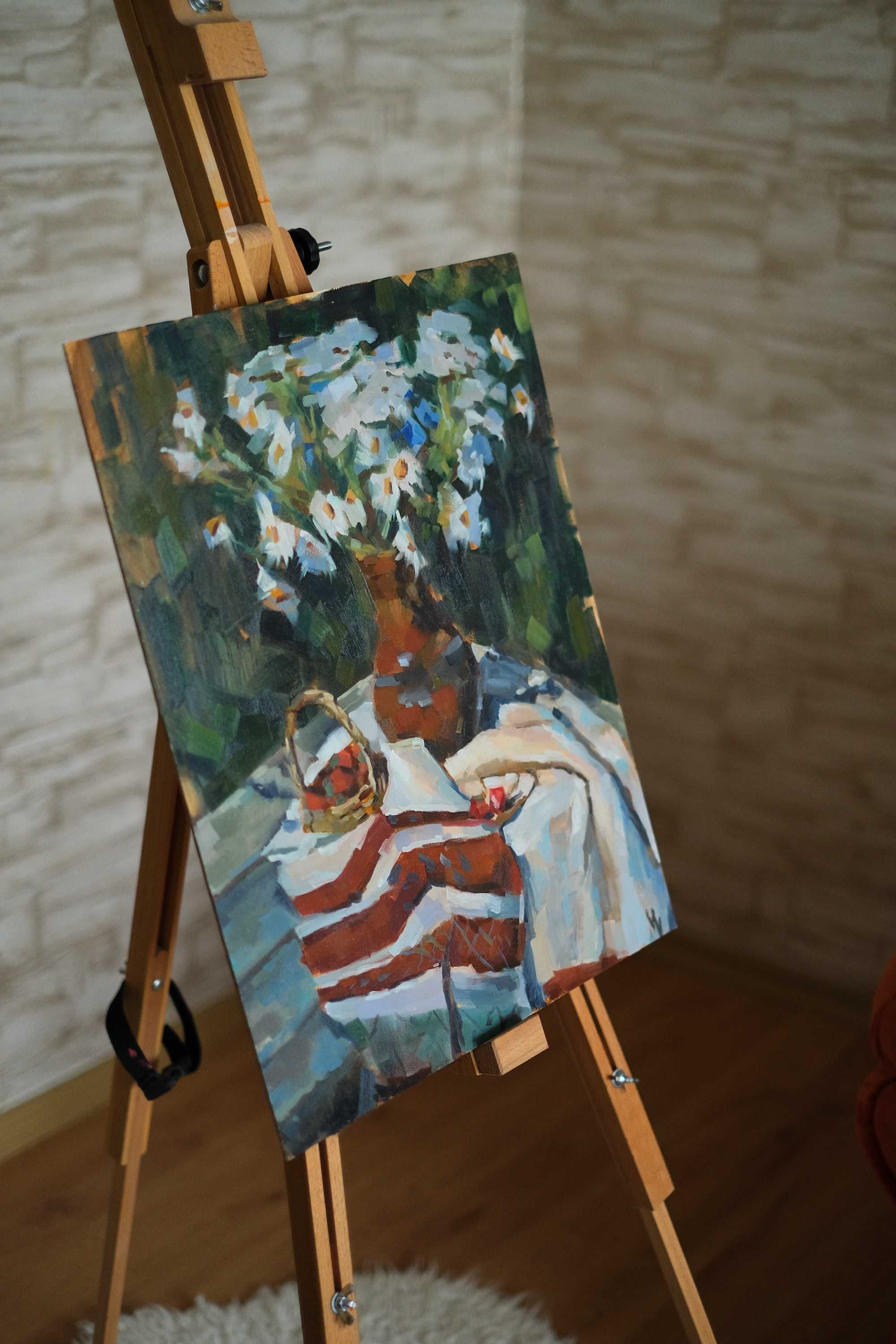 Картина «Натюрморт з ромашками та суницями»