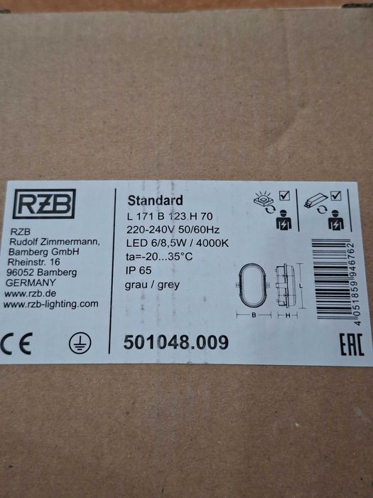 Lampa sufitowa ścienna LED RZB 501048.009 IP65 hermetyczna do garażu