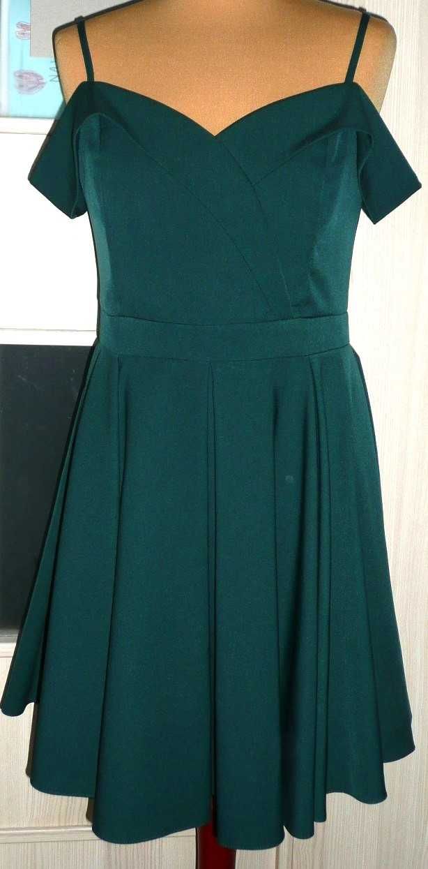 Sukienka 40 Zielona opadające ramiona Jan NOWA