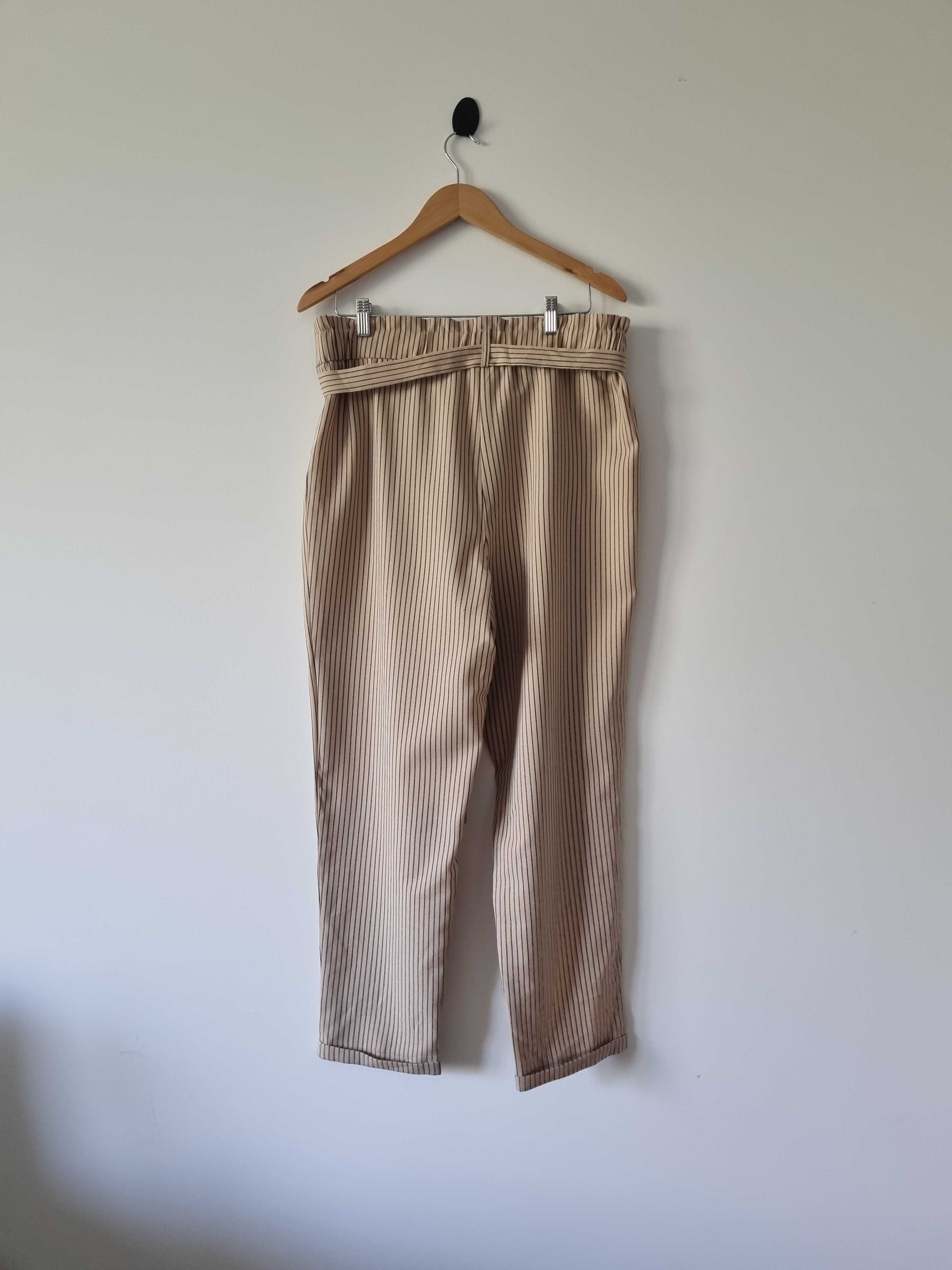 Damskie szerokie luźne spodnie w paski eleganckie wysoki stan