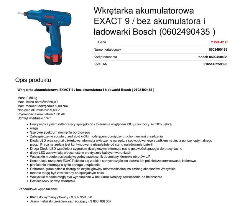 Przemysłowa wkrętarka akumulatorowa BOSCH EXACT 9