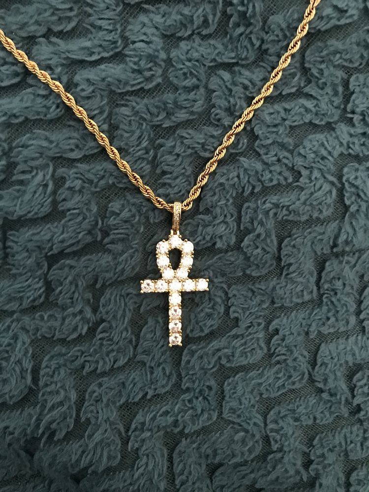 Ankh cross złoto+ łańcuszek „pozlacany”