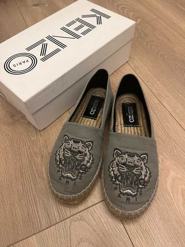 Kenzo espadryle mokasynki szare na słomianej podeszwie 37