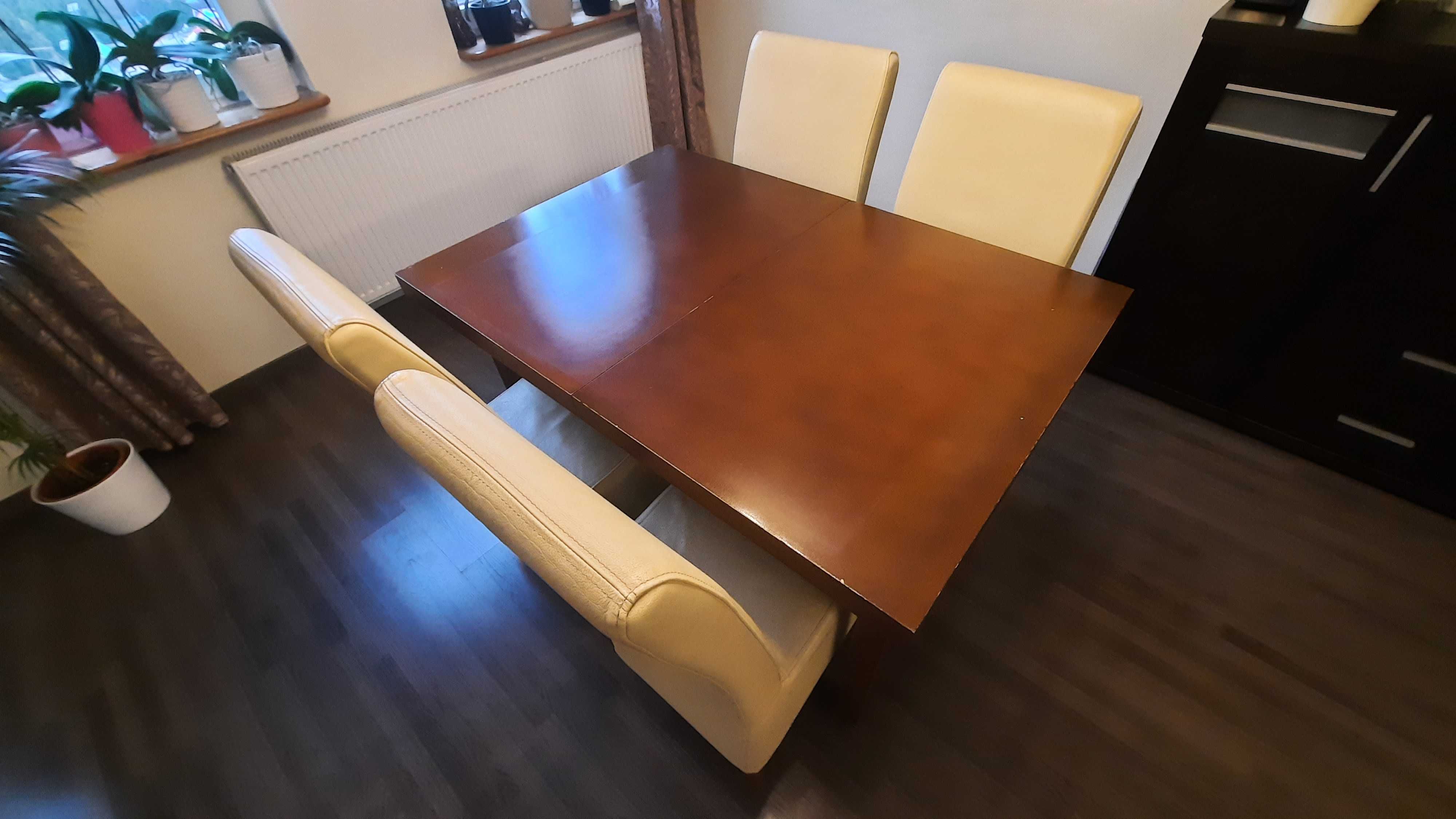Stół rozkładany drewniany + GRATIS 4 krzesła skórzane