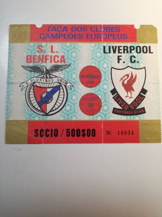 Bilhete de Futebol Benfica - Liverpool - 1984