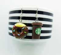 Kolczyki asymetryczne hand-made kawa + donut