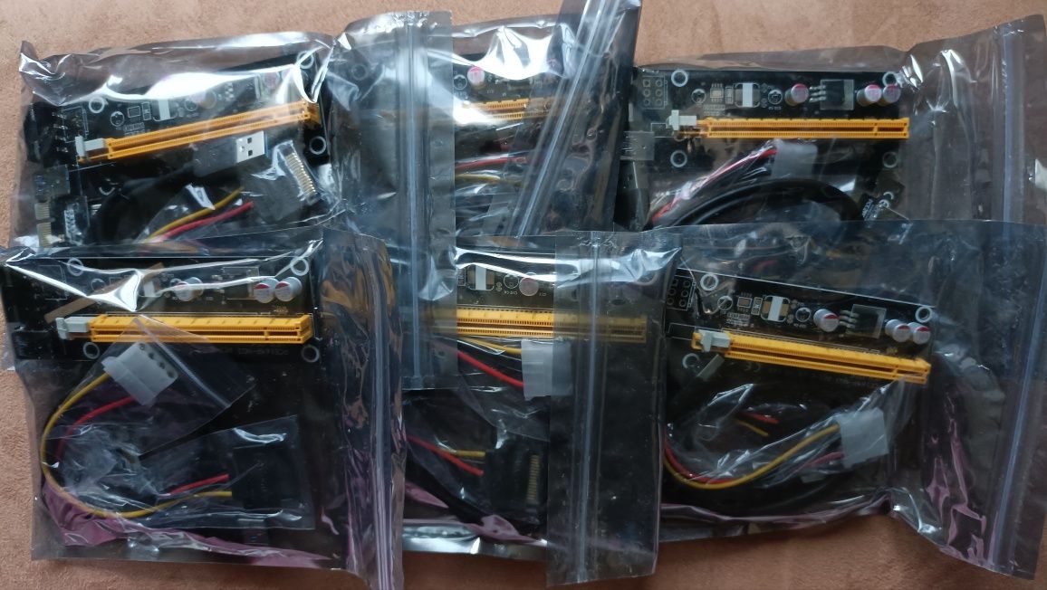 Райзер PCI-E 1x to 16x, USB, Mollex 4 pin, юсб, Моллекс 4 пин, +кабеля