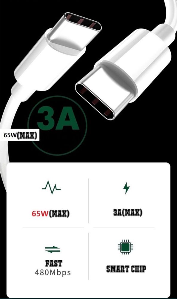Kabel szybkiego ładowania 65W PD typu C do typu C USB-C