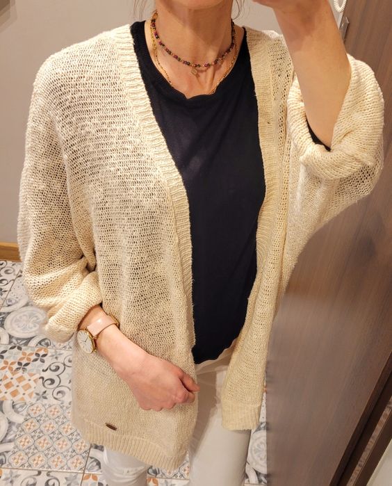 Sweter kardigan wiosenny narzutka roxy s ażurowy cienki letni