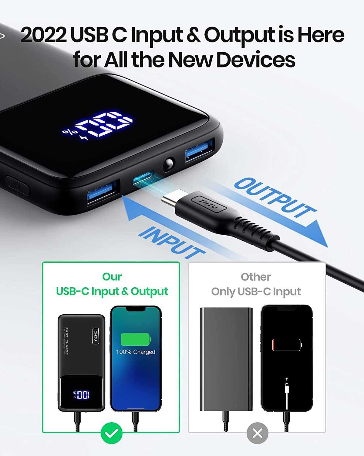 Iniu BI-B6 Powerbank 2xUSB 10500 mAh latarka 22,5W PD 3.0 i QC4.0