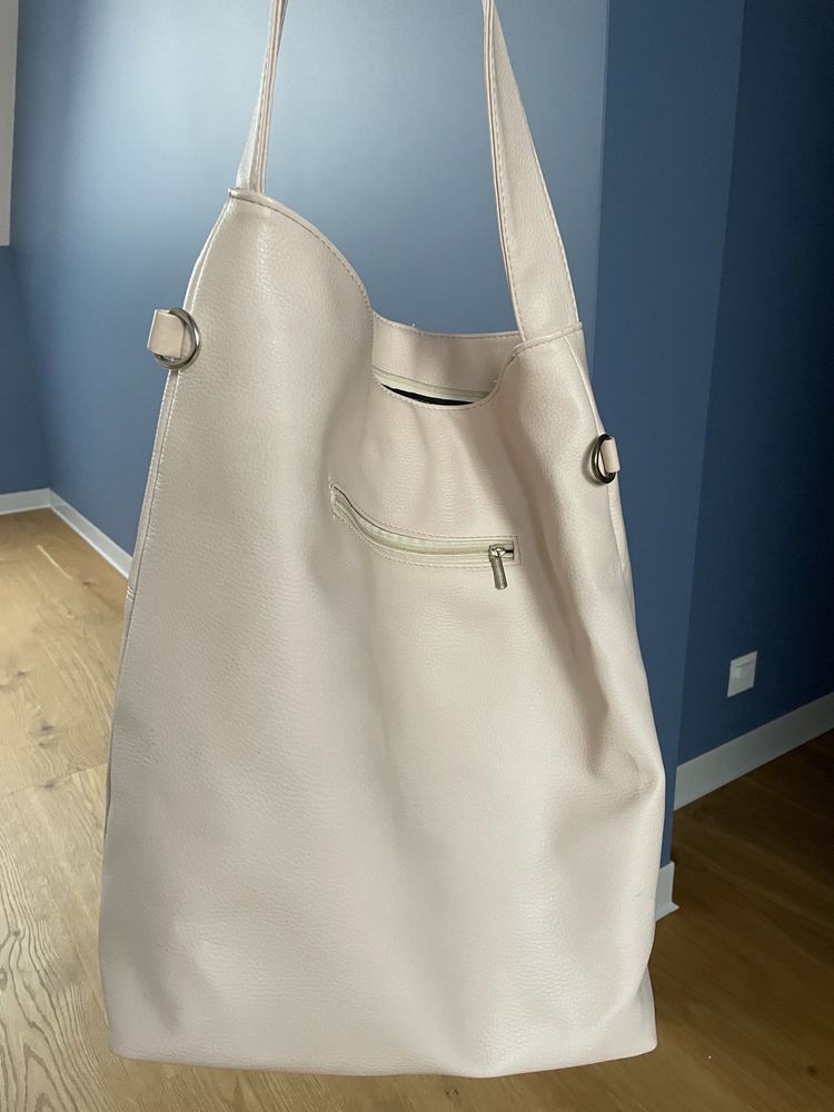 Torebka pudrowy róż shopper bag duża 41 cm