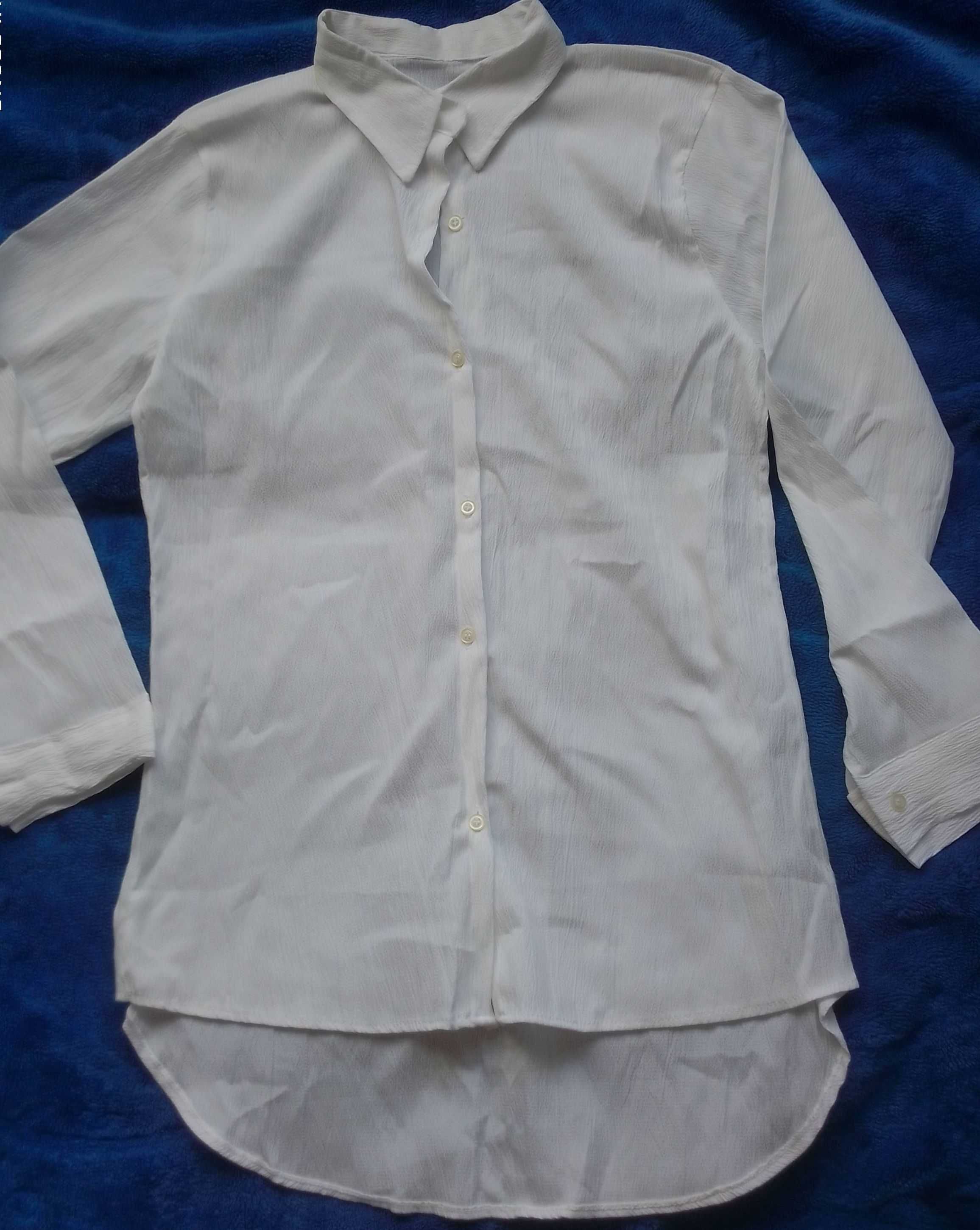Biała koszula i spodnie jeansowe 3/4 damskie w zestawie
