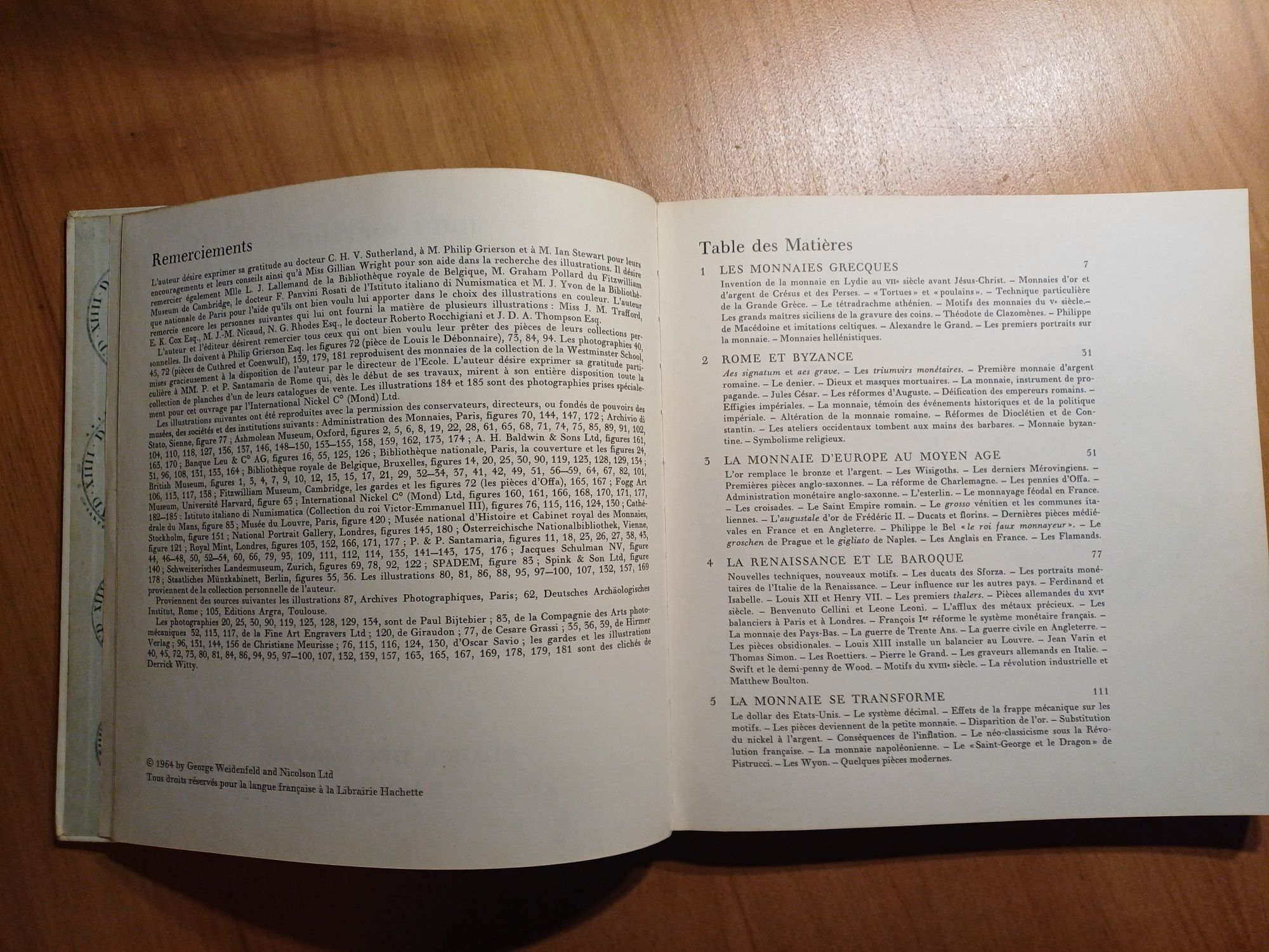 livro raro LES MONNAIES, 1964