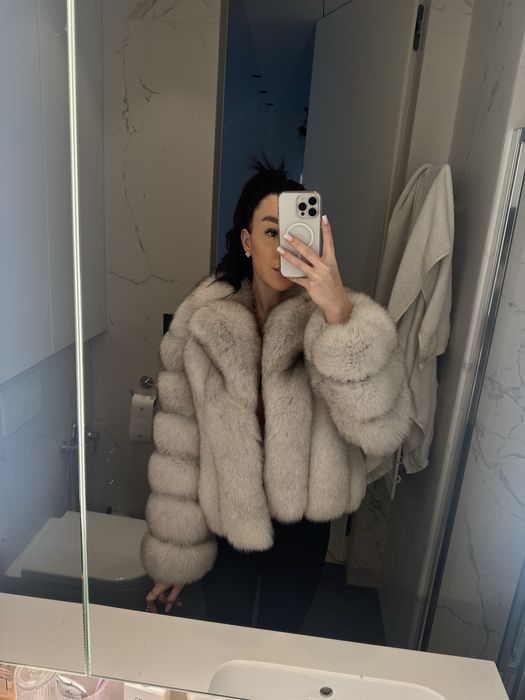 Naturalne futro z Norki Biało/Szare