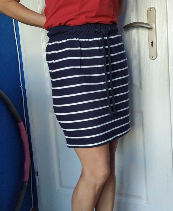 Spódnica S 36 w paski reserved eco bawełniana wygodna granatowa