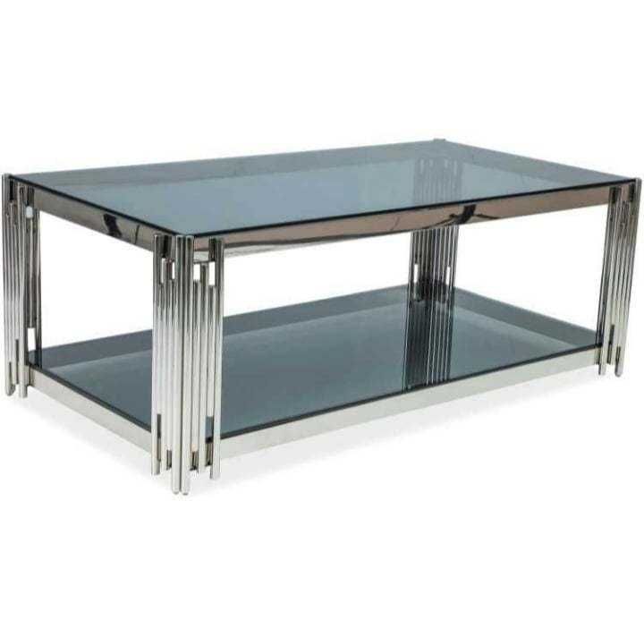 Stolik kawowy srebrny, glamour, blat przezroczysty lub dymiony 55 cm