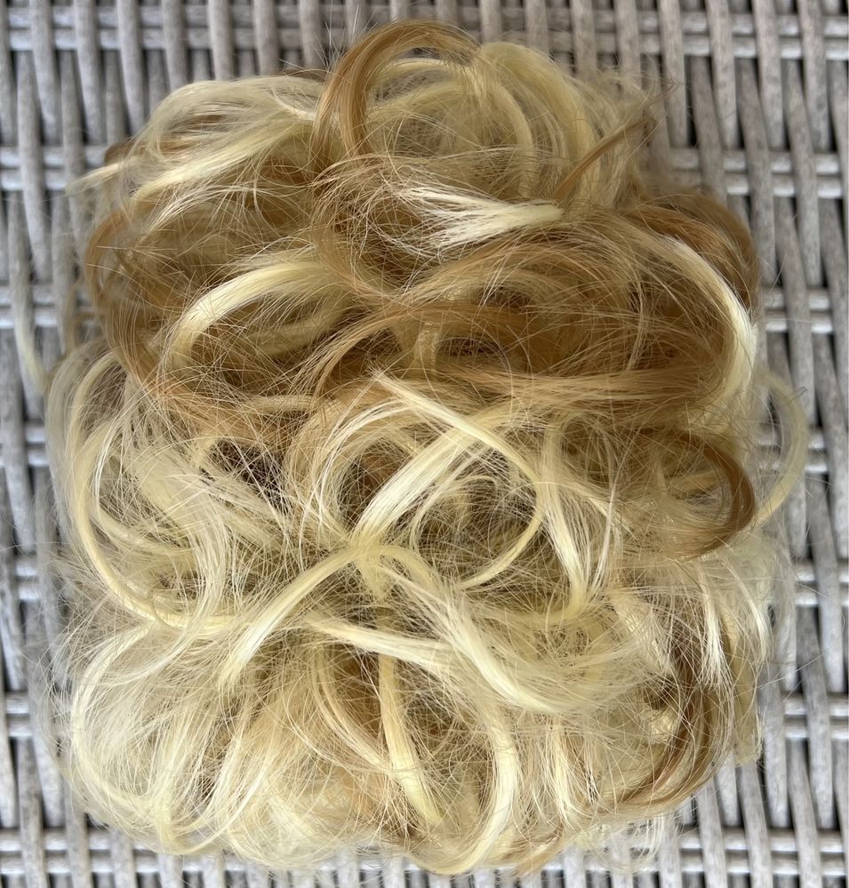 Premium Ultra włosy doczepiane, blond pasemka kok na siateczce