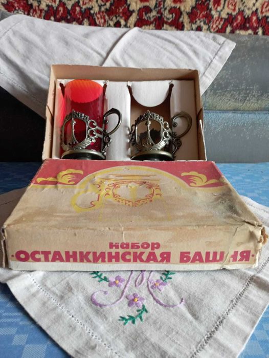 Набор -2 подстаканника+1 бокал. новый. Останкино. в упаковке