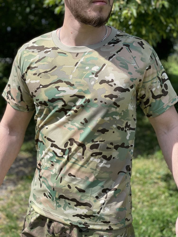 Тактична футболка мультикам, легка дихаюча футболка військова