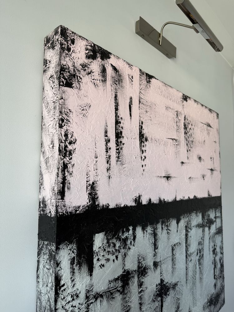 Obraz nowoczesny – 100x100 cm – faktura 3D, róż/czerń/srebro