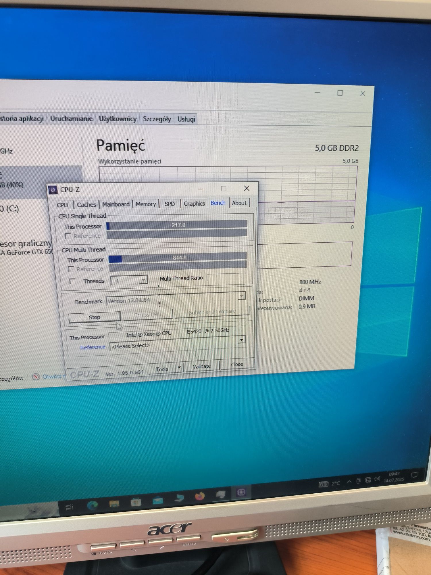 Asus p5q- e xeon 5420 5 gb ram GTS 250