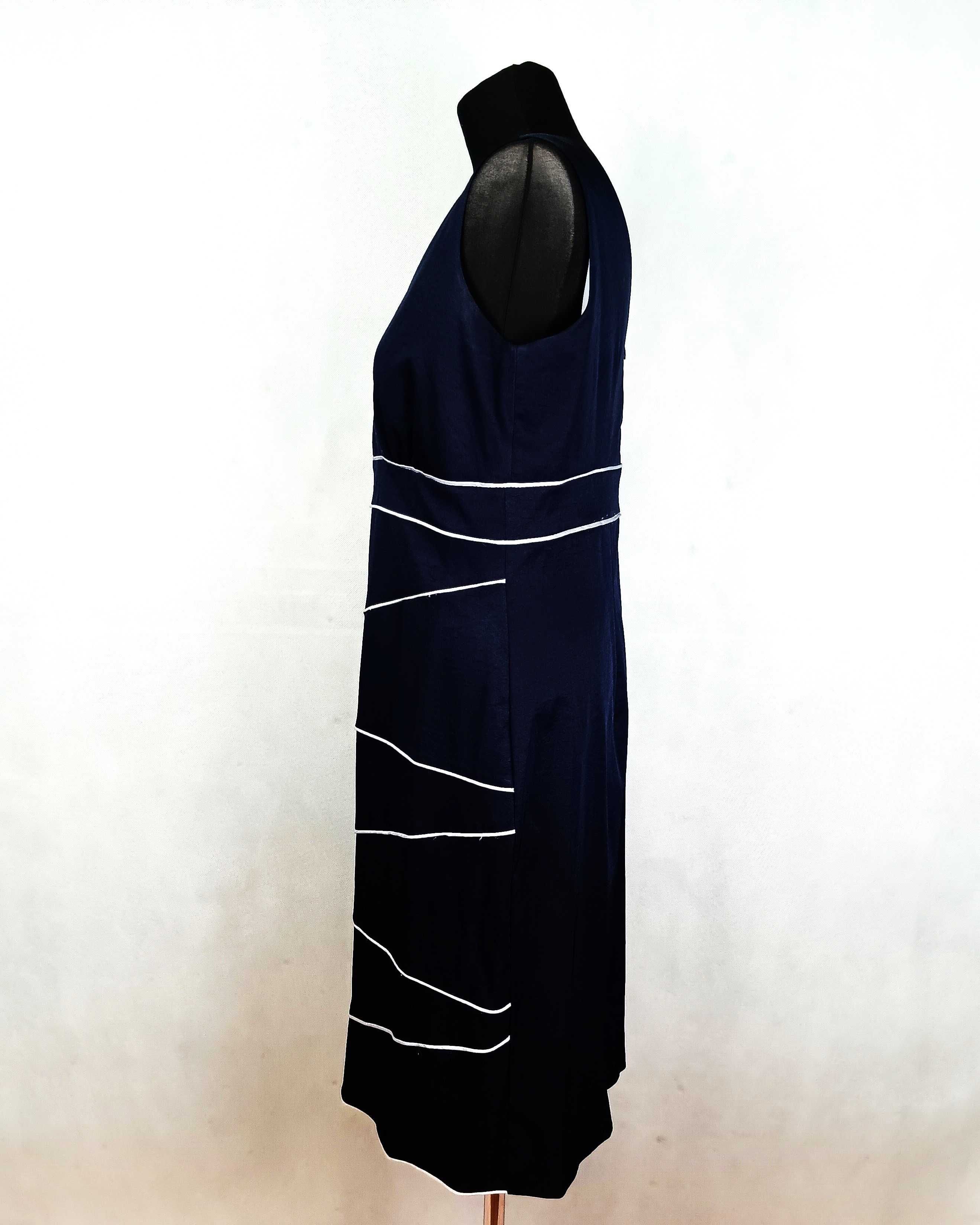 Ciemno granatowa elegancka sukienka bez rękawów Midi Rozmiar L/40