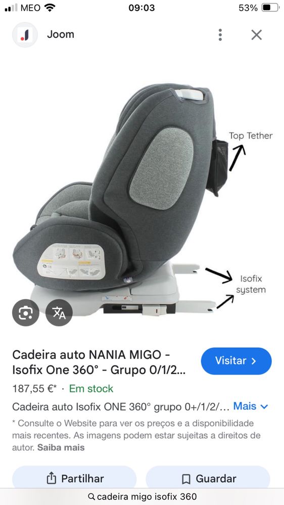 Cadeira Isofix rotativa 360°
