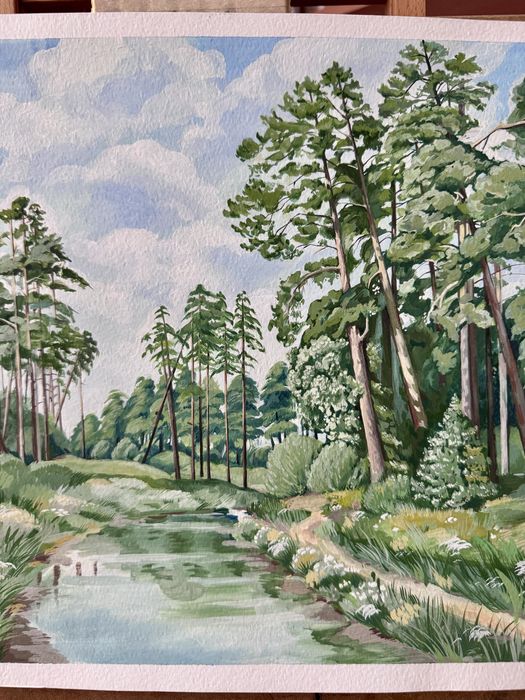 Пейзаж із соснами на тлі неба