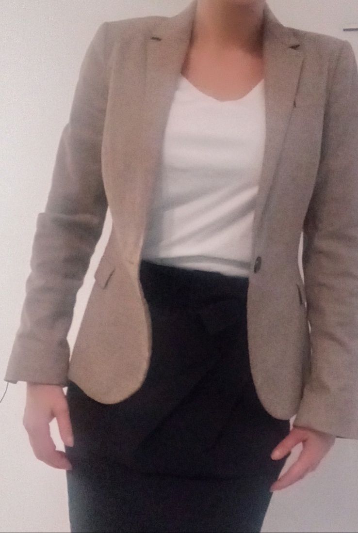 Zara XS 34 beżowy brązowy żakiet marynarka święta praca szkoła