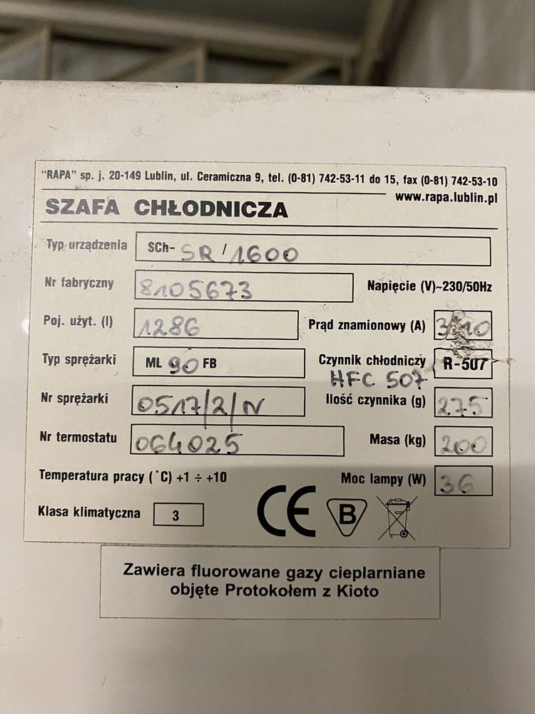 Szafa chlodnicza SCh-SR 1600 RAPA przeszklona