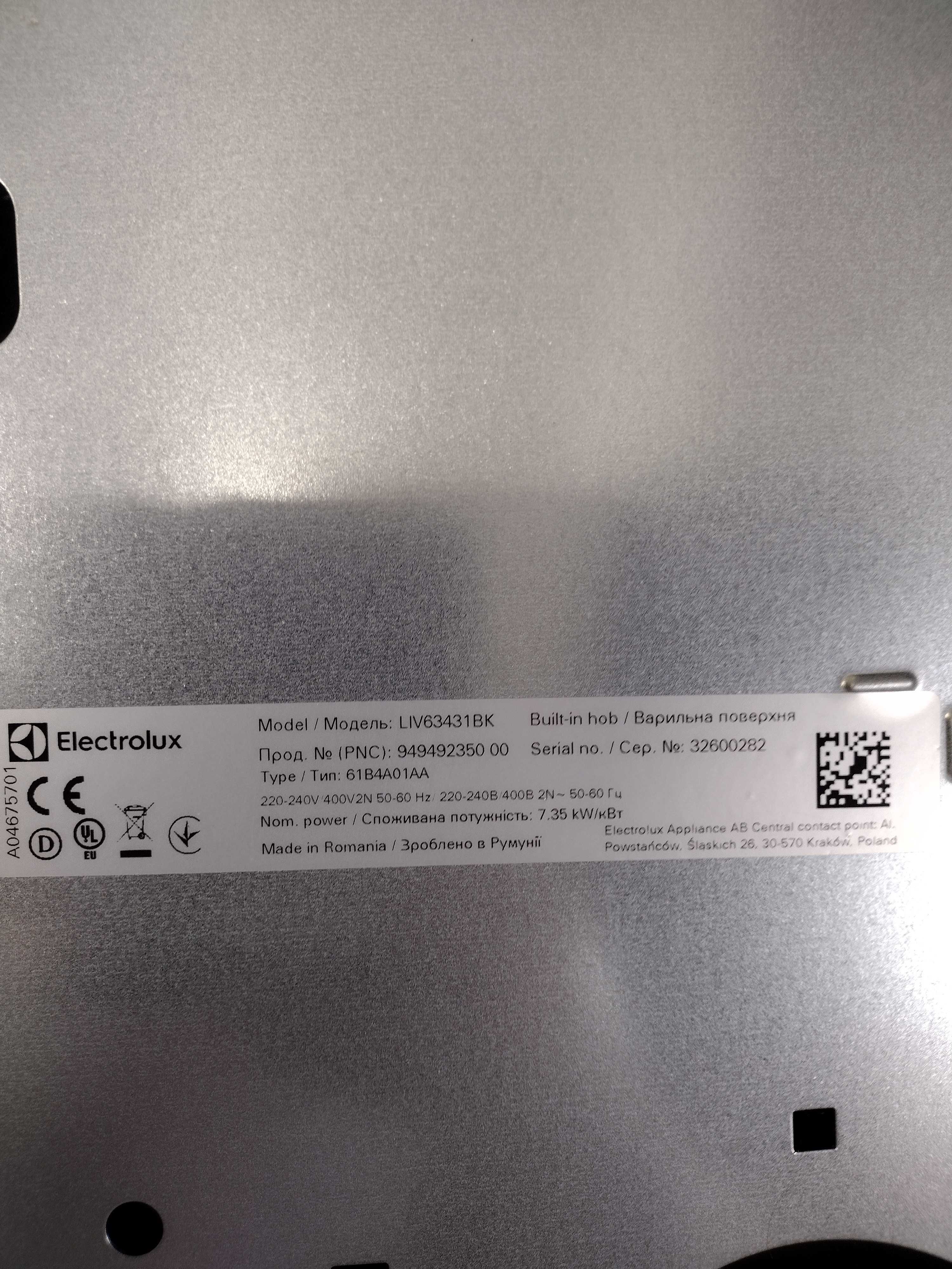 Szkło płyty indukcyjnej Electrolux LIV43631BK