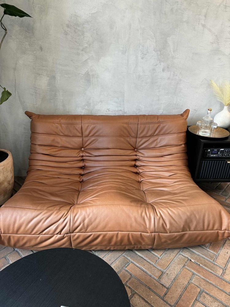 Kanapa sofa brazowa eko skóra pikowana