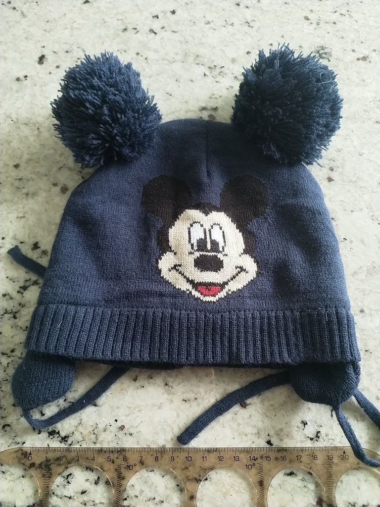 Ciepła gruba granatowa czapka zimowa Myszka Mickey pompon Disney Baby