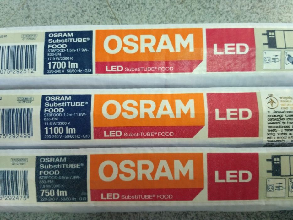 лампа led osram st8 food-0.9m для мясних вітрин