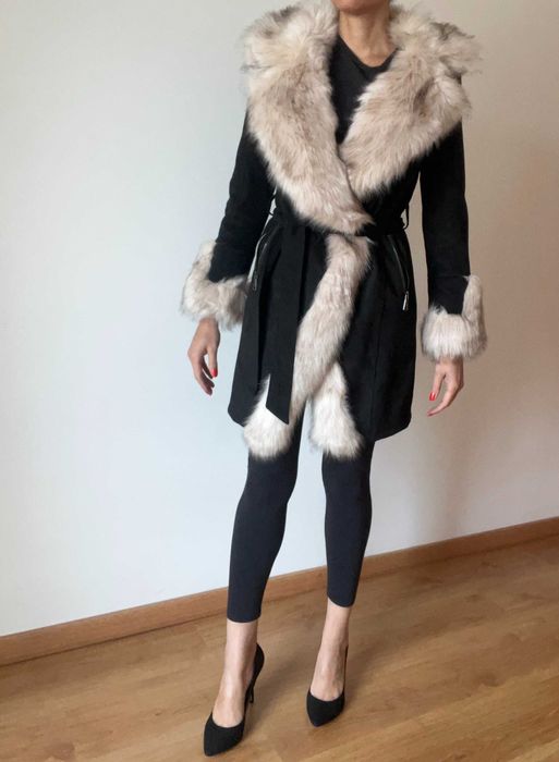 Casaco / Parka Preto com Pele Sintética Bege