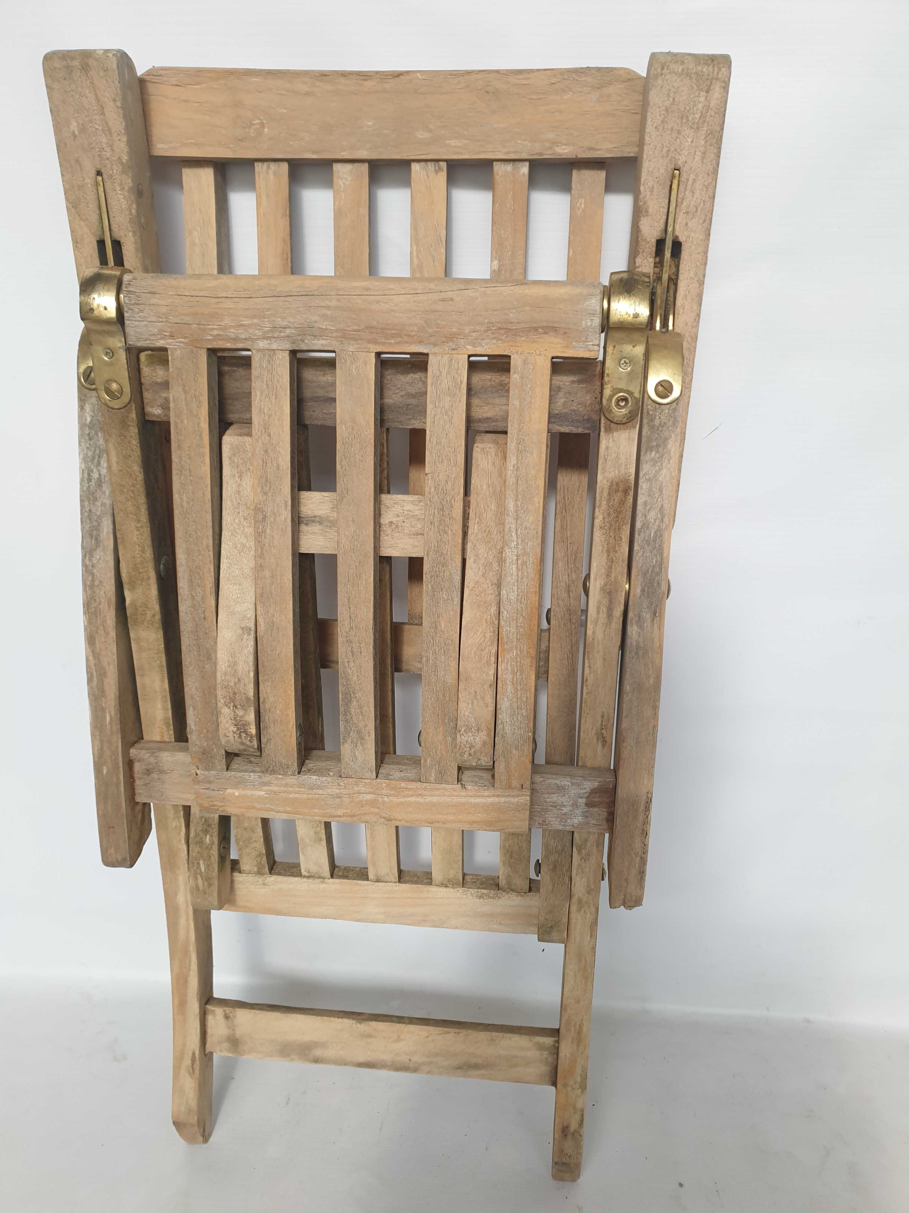 leżak drewniany mosiężne okucia ogrodow TEK teak dla dzieci retro mini