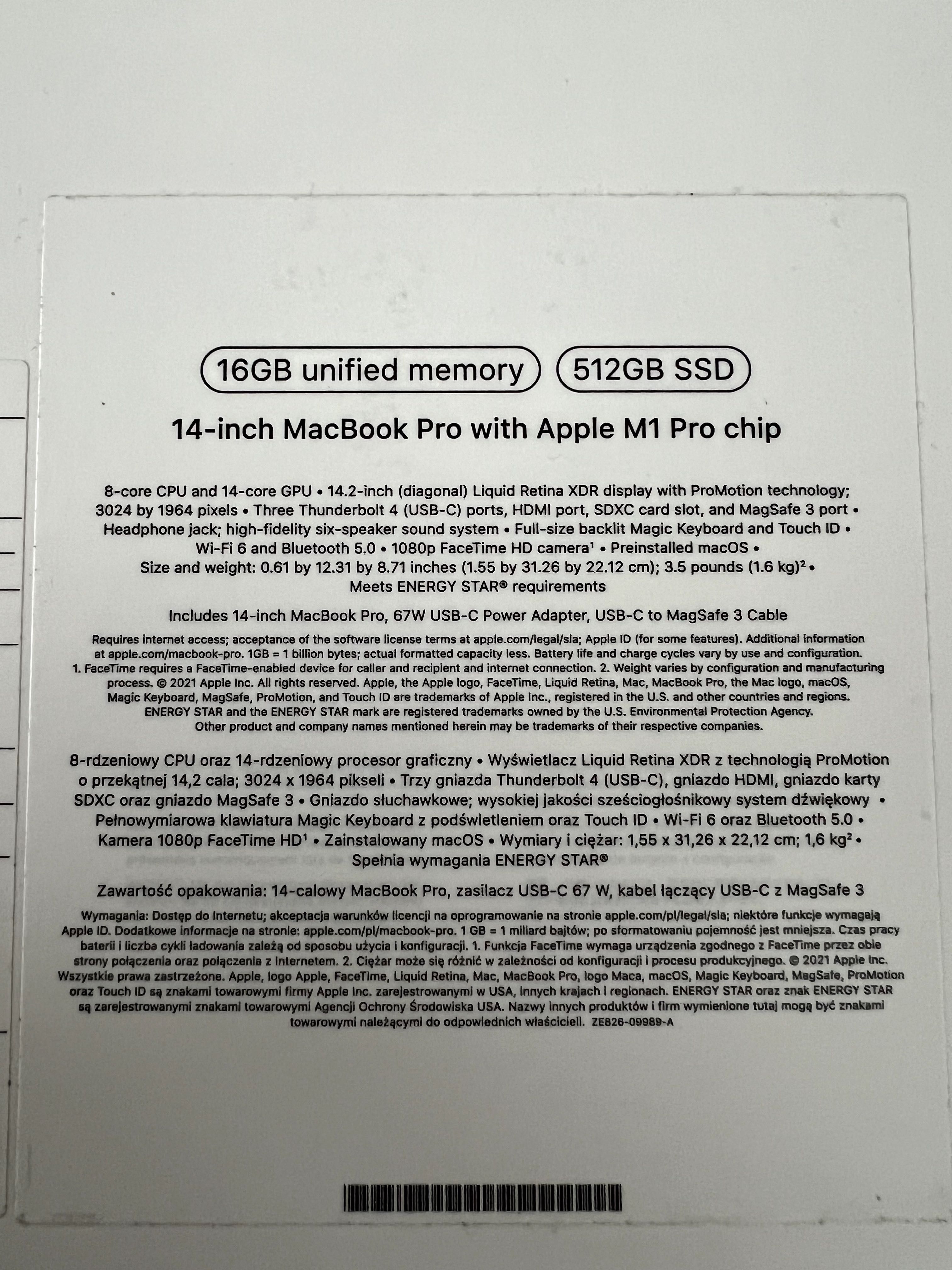 MacBook Pro 14" M1 16GB 512GB SSD