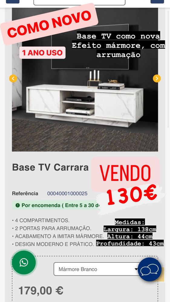 Móvel Base TV WEBMOVEIS mármore branco