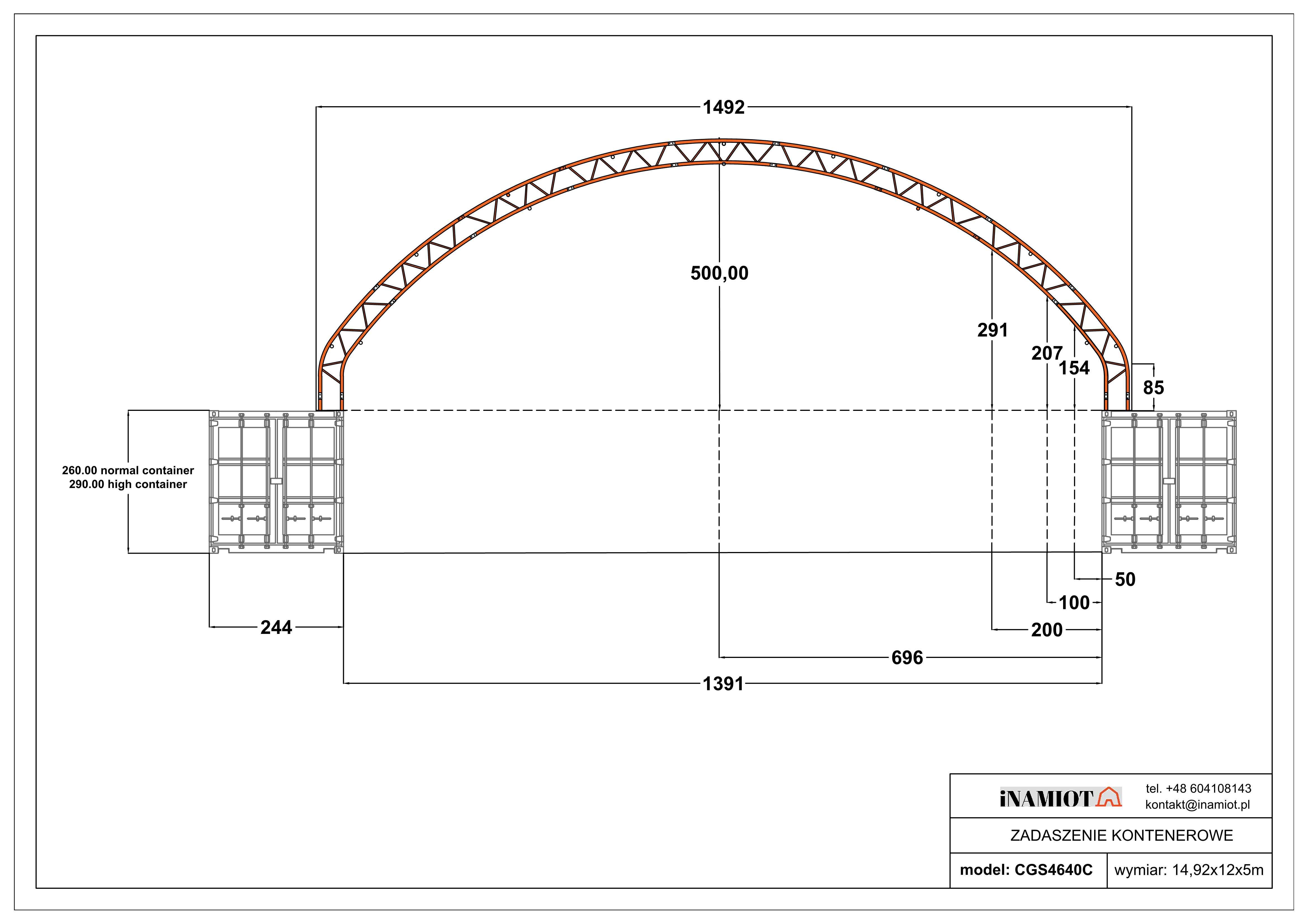 Zadaszenie kontenerowe 15x12 podwójna rama  PVC 900g obora na opasy