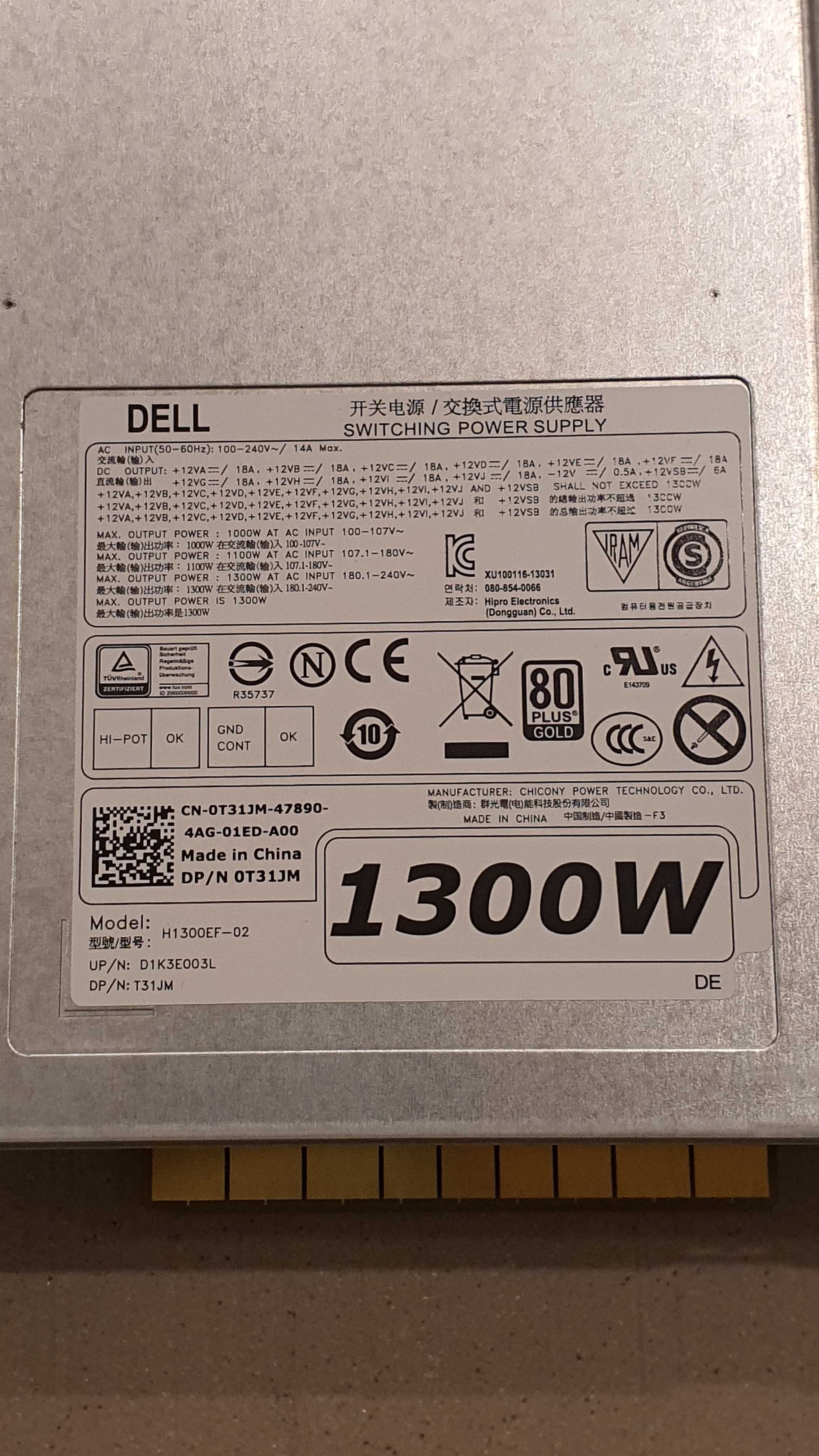 Zasilacz 1300 W H1300EF-02 T31JM D1K3E003L do Dell Precision T7810