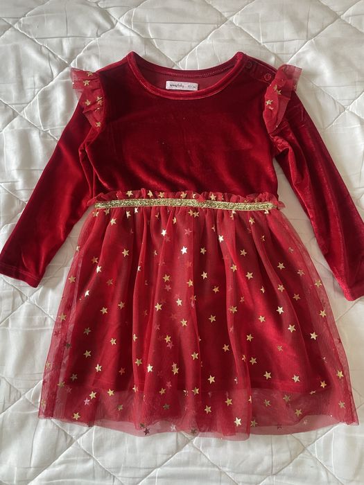 Sliczna czerwona sukienka swiateczna welur r.92