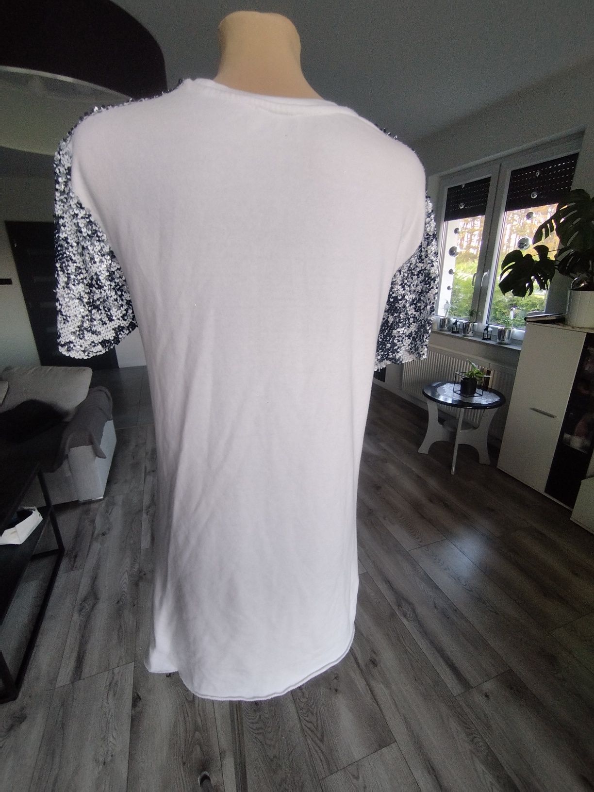 R.S Zara biała długa bluzka tunika cekiny
