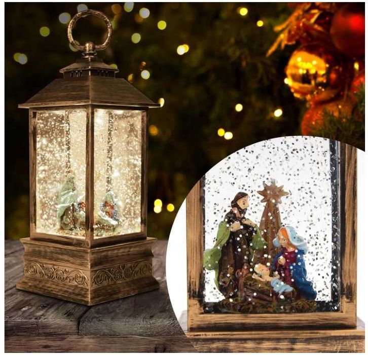 Latarnia świąteczna z podświetleniem wzór święta rodzina BELLE VOUS