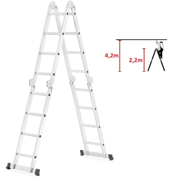 Wielofunkcyjna DRABINA PRZEGUBOWA aluminiowa 4x4 z PODESTEM - Promocja