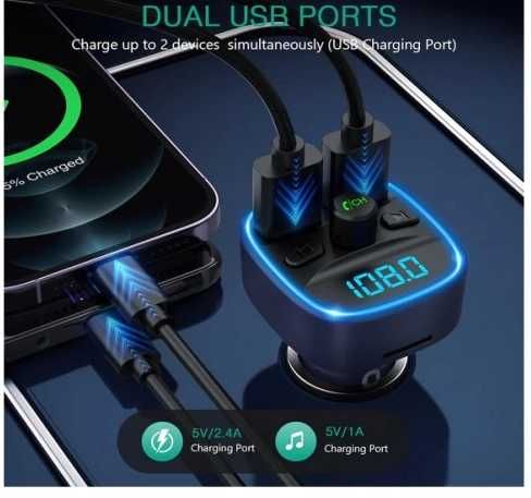 Transmiter Bluetooth Oria 5.3 FM z 2 portami usb