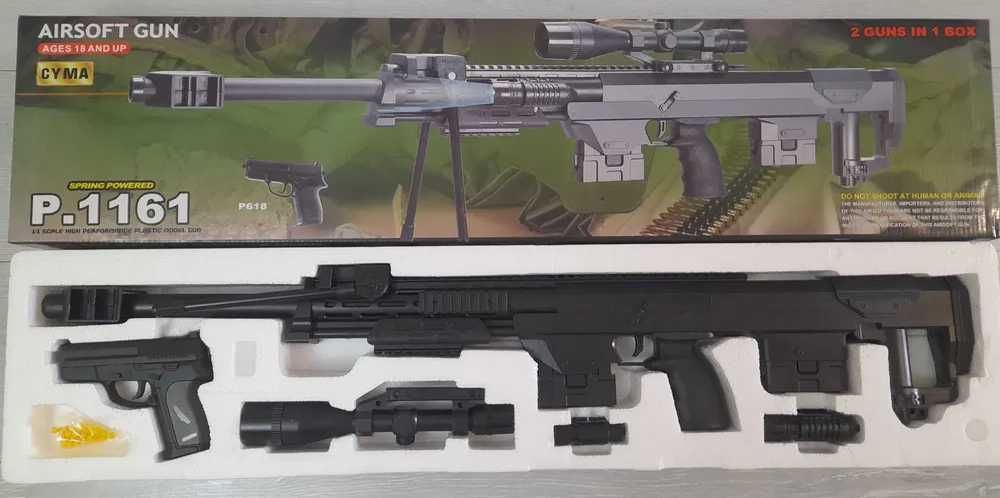 Дитяча Гвинтівка Barrett M82 Cyma + пістолет, 2 обойми, лазер, ліхтар