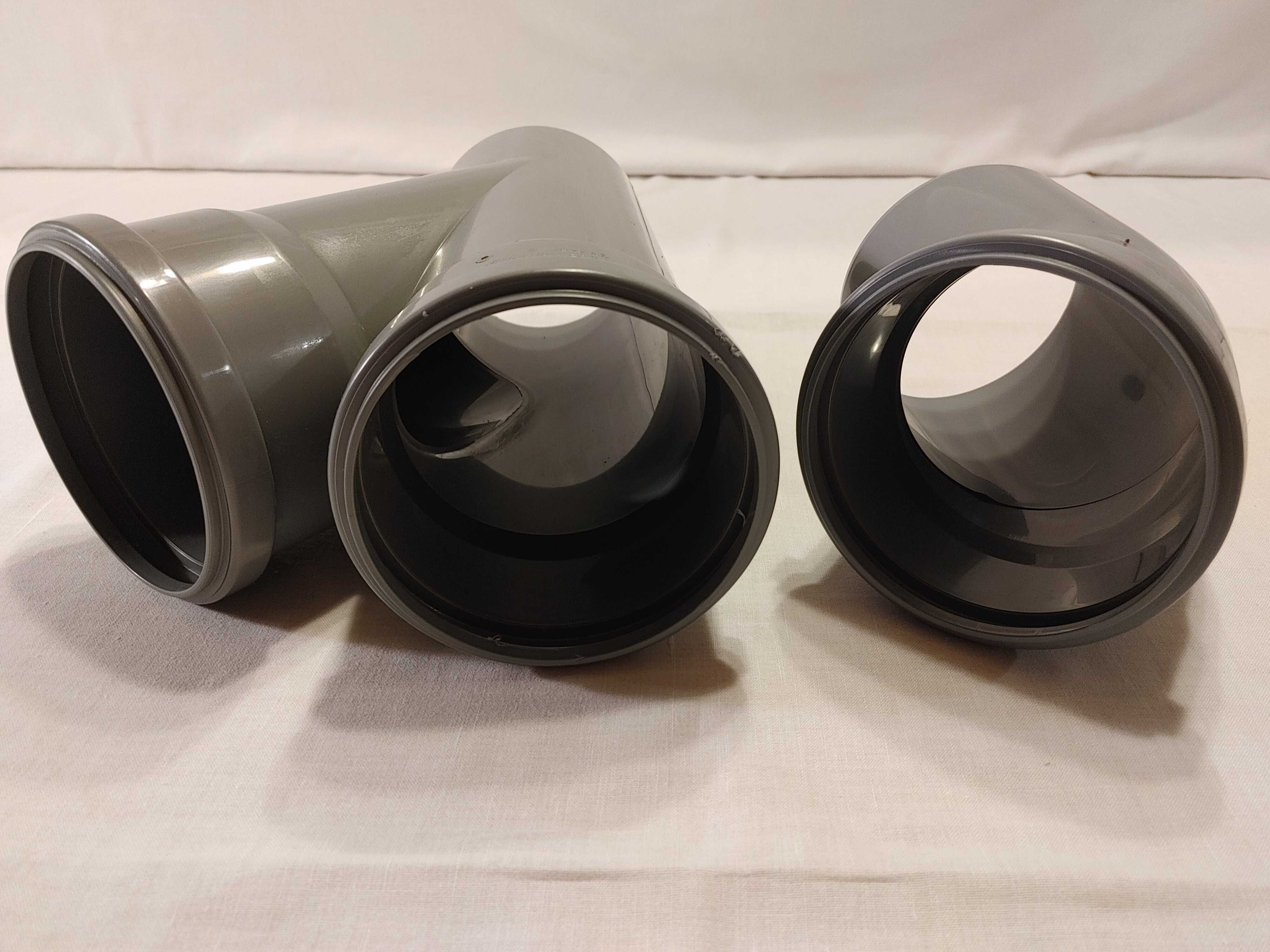 Szare rury PVC - kolano i trójnik - średnica 105 mm
